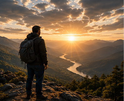 Leader looking across a mountain valley