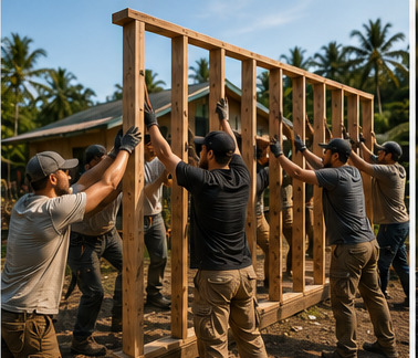 Leaders serving on a home build