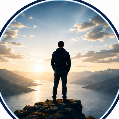 Leader overlooking a mountain valley